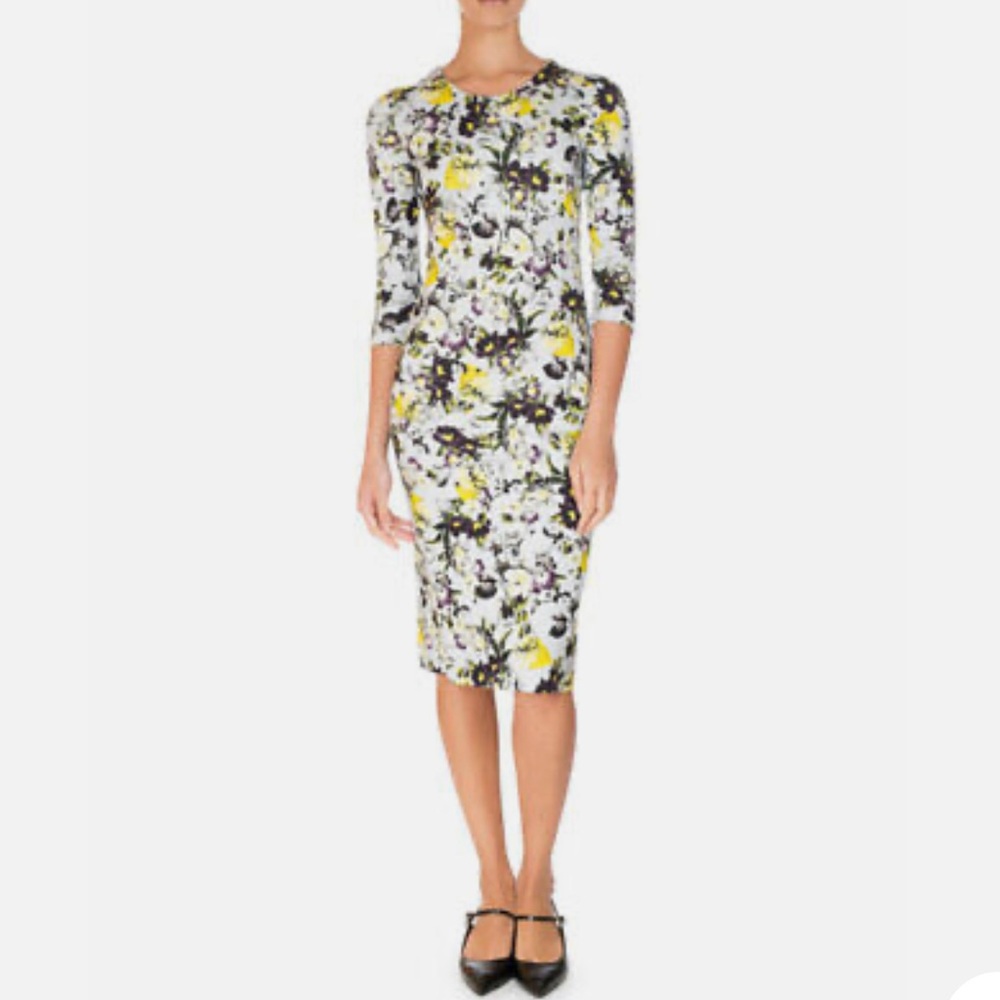 ❤️Erdem NWT Allegra Half-Sleeve Sheath Dress Yellow/Blue. Size 12